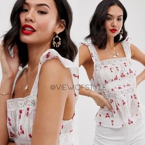 Free People Embroidered Woven Cotton Top